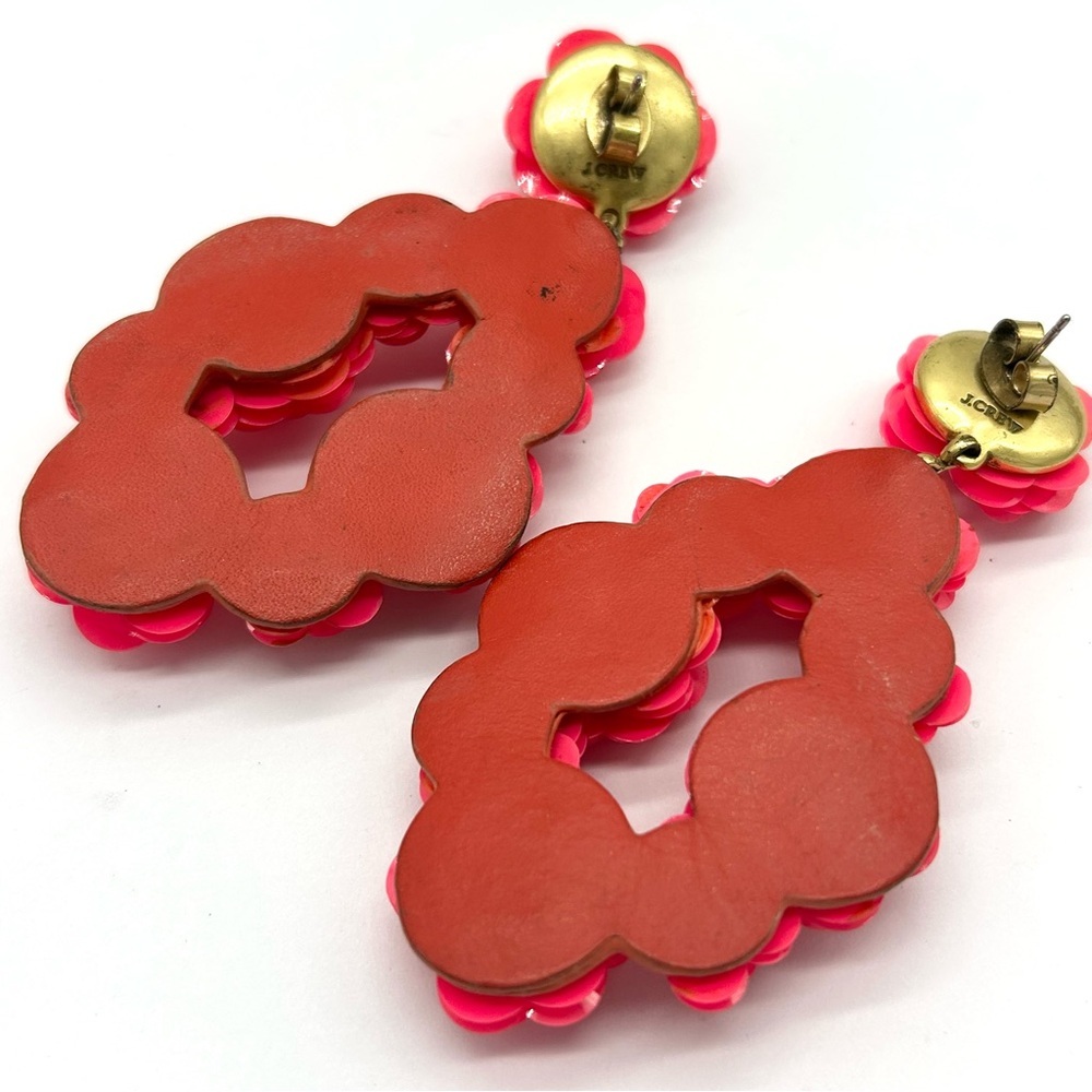 J. Crew Bright Pink Sequin Leather Back Earrings - Picture 4 of 5